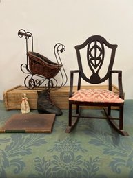 Antique Doll Chair,  Sled, Shoe And Baby Ornament And Above Pompeii By Wilkins