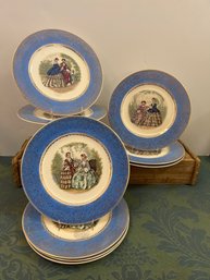 Century By Salem Victorian Dinner Plates With Blue And 22k Gold Trim