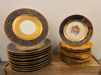 Black Knight 22k Gold Blue And Gold Dinner Plates Ans Dessert Plates