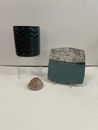 Core Ceramic Kitchen Utensil Holder, Judy Rosenberg Signed Stoneware, And Alabaster Trinket Box