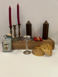 Candle Lot: Taper Candles, Brass Holders, Floating Candles, Pillars And Toppers