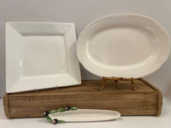 Olive Tray, Pfaltzgraff Platter And Square White Platter