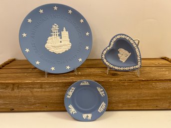 Blue Wedgwood Boston Tea Party, Saucer And Heart Trinket Dish