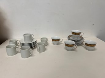 4 Cups And 6 Saucers Of DModa Italian Design And 6 White Espresso Cups/saucers