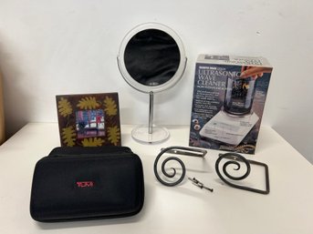 Sharper Image Ultrasonic Wave Cleaner, Hooks, Mirror, Metal Picture Frame And 2 Delta Travel Tumi Bags