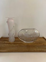 Matthew Buechner 8-82 Thames Street Glass House Vase And Etched Butterfly Vase