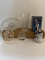 Crystal Etched Flower Vase, Porcelian Victorian Blue/white Music Box, Bradford Exchange Mornings Light & More