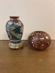 Mosaic Candle Holder Made In India, Marble Stand Made In Pakistan And Gold Imari Peacock Vase