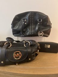 2 Michael Kors Black Bags And 1 Wallet