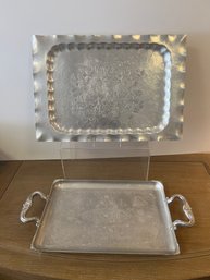 2 Hammered Aluminum Trays With Flower Motif