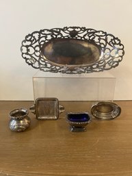 Silver Plate Tray, Trinket Trays, Vase And Pedestal Tray Withe Cobalt Blue Insert