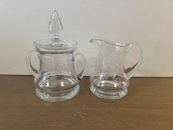 Etched Glass Creamer And Sugar