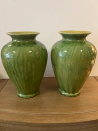 2- Green Crackle Vases