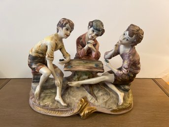 Boys Cheating At Cards Ceramic Statue Made In Italy