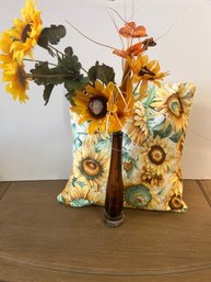 Krosno Vase, Faux Flowers And Sunflower Pillow