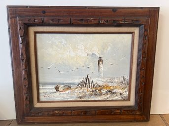 Beach And Lighthouse Painting Signed Foster