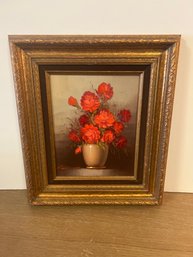 Red Roses In Vase Painting Signed Robert Cox