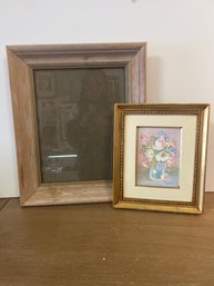 Flower Painting Signed Agnes 92 And Wooden Frame