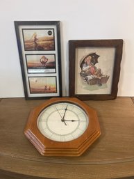 Photo Frame, Norman Rockwell Print And Walthan Quartz Wall Clock