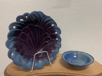 Black Baw Blue Pottery Bowl And Made In The USA W953 Blue And Purple Ceramic Bowl