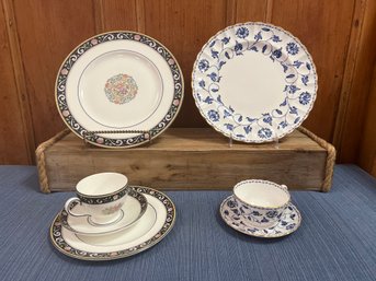 Wedgwood Runnymede Dinner Plate, Snack Plate, Teacup/saucer & Spode Blue Colonel Teacup/saucer & Dinner Plate