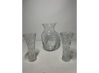 3 Vases. 2 Bud Vases And One Standard.