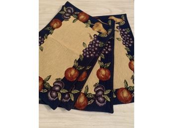 6 Place Mats Blue/off White And Fruit