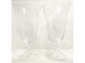 Large Etched Crystal Pedestal Vases