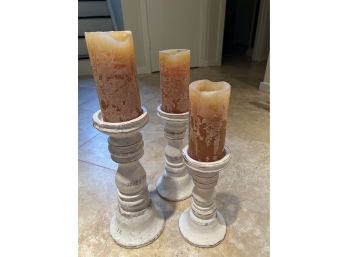 3 Pottery Barn White Wash Candle Pillar