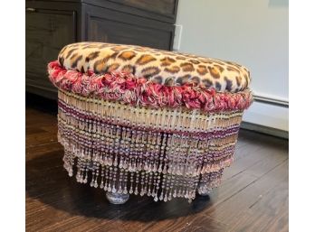 Leopard Fabric And Beaded Foot Stool