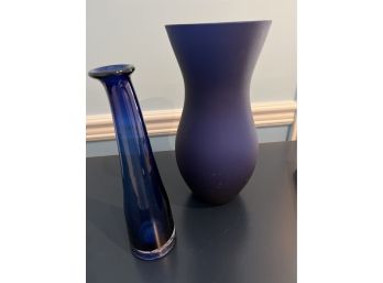 2 Glass Blue Vases