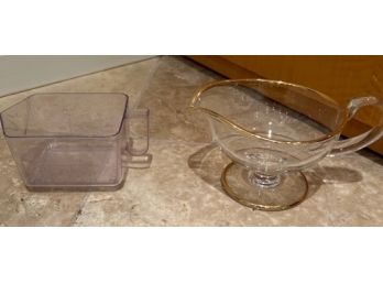 Glass Gravy Boat With Gold Rim And Plastic Measuring Cup