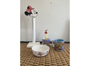 Minnie Paper Towel Holder, 20 Magical Years Disney Mug, Vintage Eagle Disney Bowl, 1996 Remember The Magic Mug