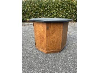 Mid-Century Modern Walnut Hexagonal Slate Top Side Cabinet