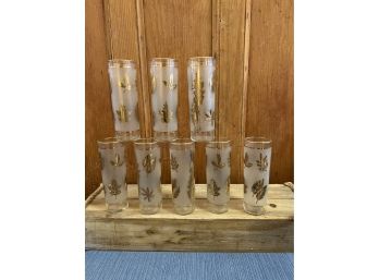 8-Frosted Mid Century Leaf Glasses