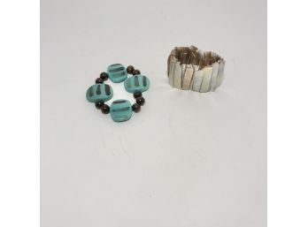 Shell And Turquoise Colored Stone Bracelets