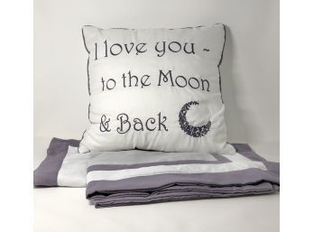 Purple & White Throw Pillow & 2 Standard Pillow Cases