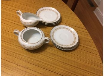 Sheffield Imperial Gold Saucers, Sugar And Creamer