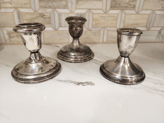#12  Lot Of 3 Sterling Silver Candle Holders