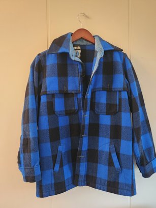 1970'S SWANNDRI Blue Wool Plaid Jacket/shirt