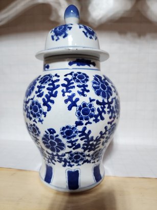 Blue And White Biscuit Jar.