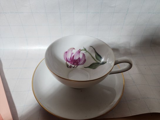 240 German Signed Hand Painted Teacup And Saucer