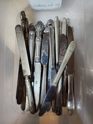 Box Of Assorted Silver Plated Knives 30 Plus