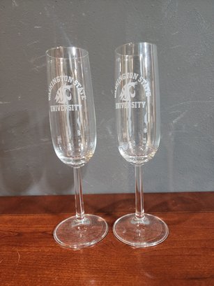 Pair Of University Of Washington  Champagne Glasses