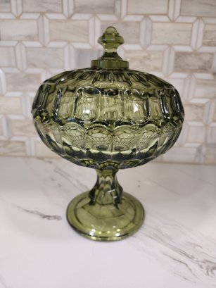 Lidded Mid Century Green Candy Dish