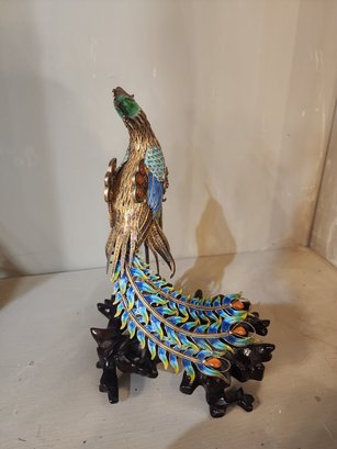 2nd In Set Of Chinese Silver Gilt Filigree  Enamel Peacocks