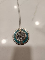 STERLING AND TURQUOISE SIGNED NATIVE NECKLACE/PENDANT WILL SHIP