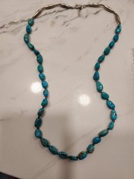 TURQUOISE AND SILVER NECKLACE 24 INCHES