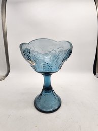 TIARRA BLUE GLASS COMPOTE ON PEDISTAL WILL SHIP LOT 1