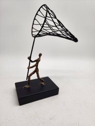 Wire Sculpture Of Man With Large Net  Will Ship